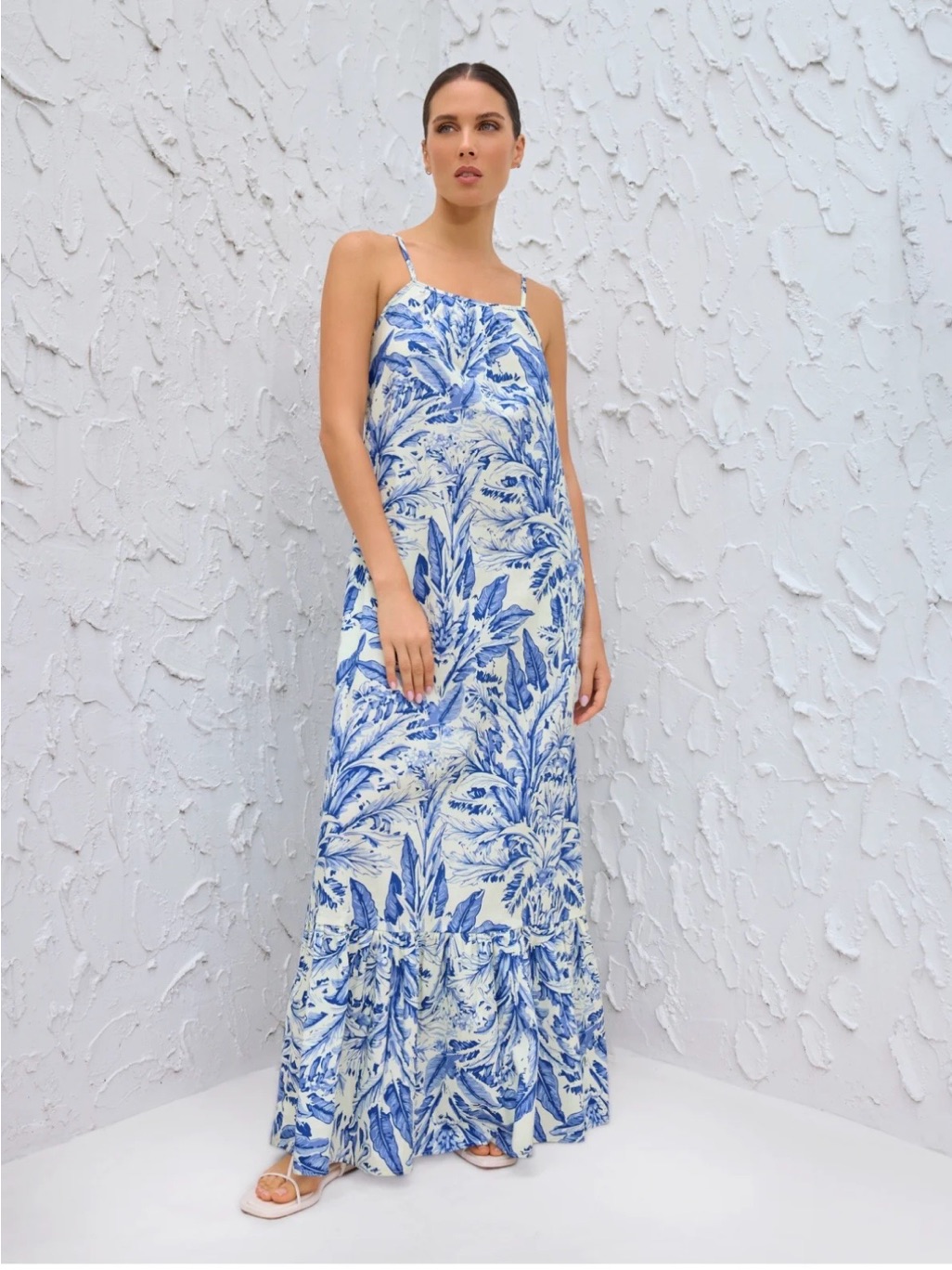 Diarrablu Blue And White Botanical Print Maxi Dress Retails Online For 235.00